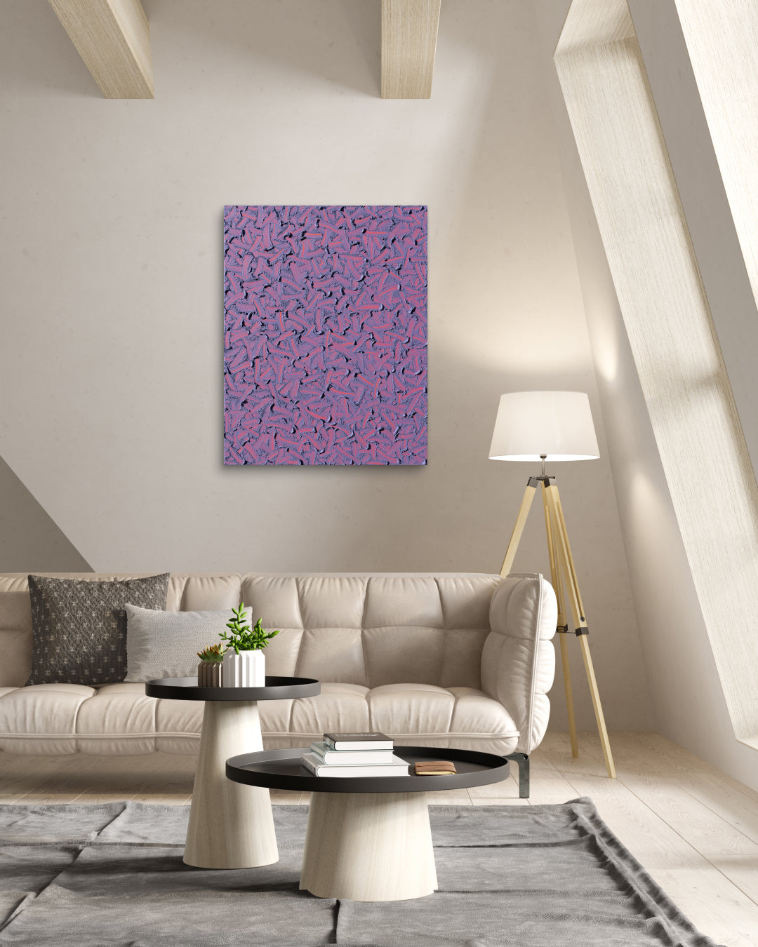 Flow of the Inner Eyes I by Kim Woon Kyu displayed in modern living room, original Korean painting 2024