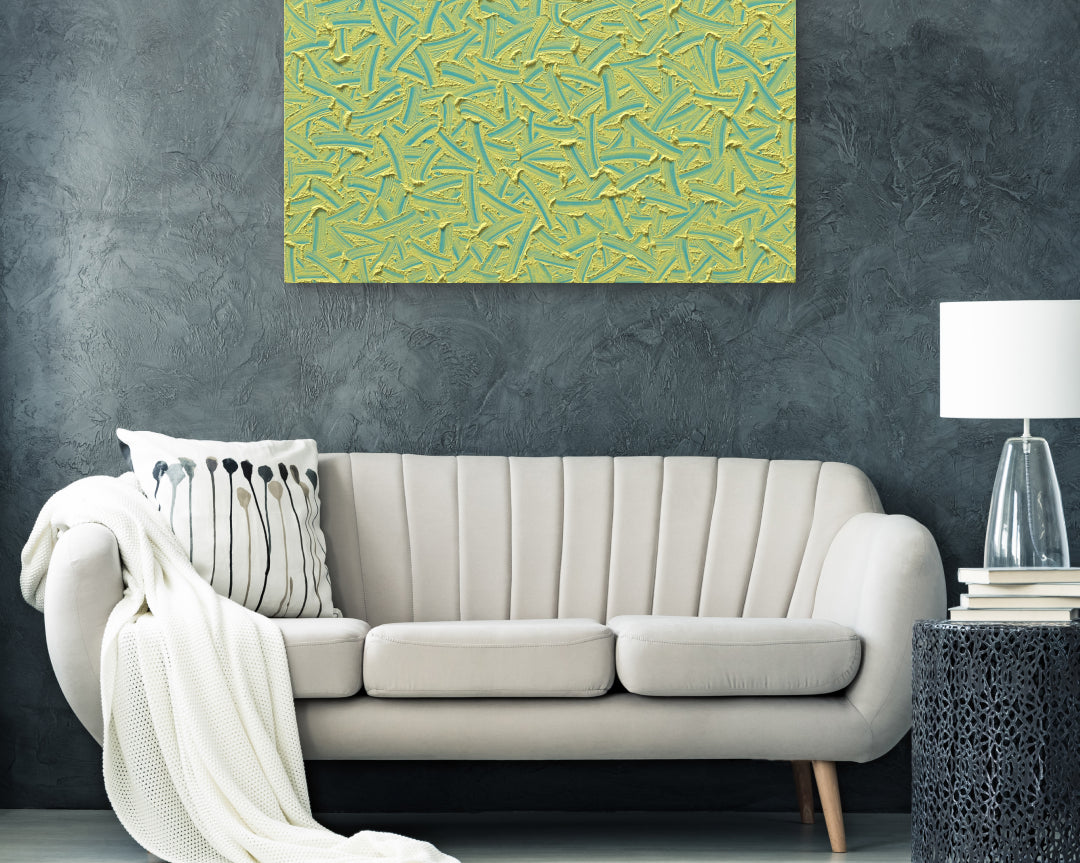 Flow of the Inner Eyes IV by Kim Woon Kyu displayed in modern living room, original Korean painting 2024