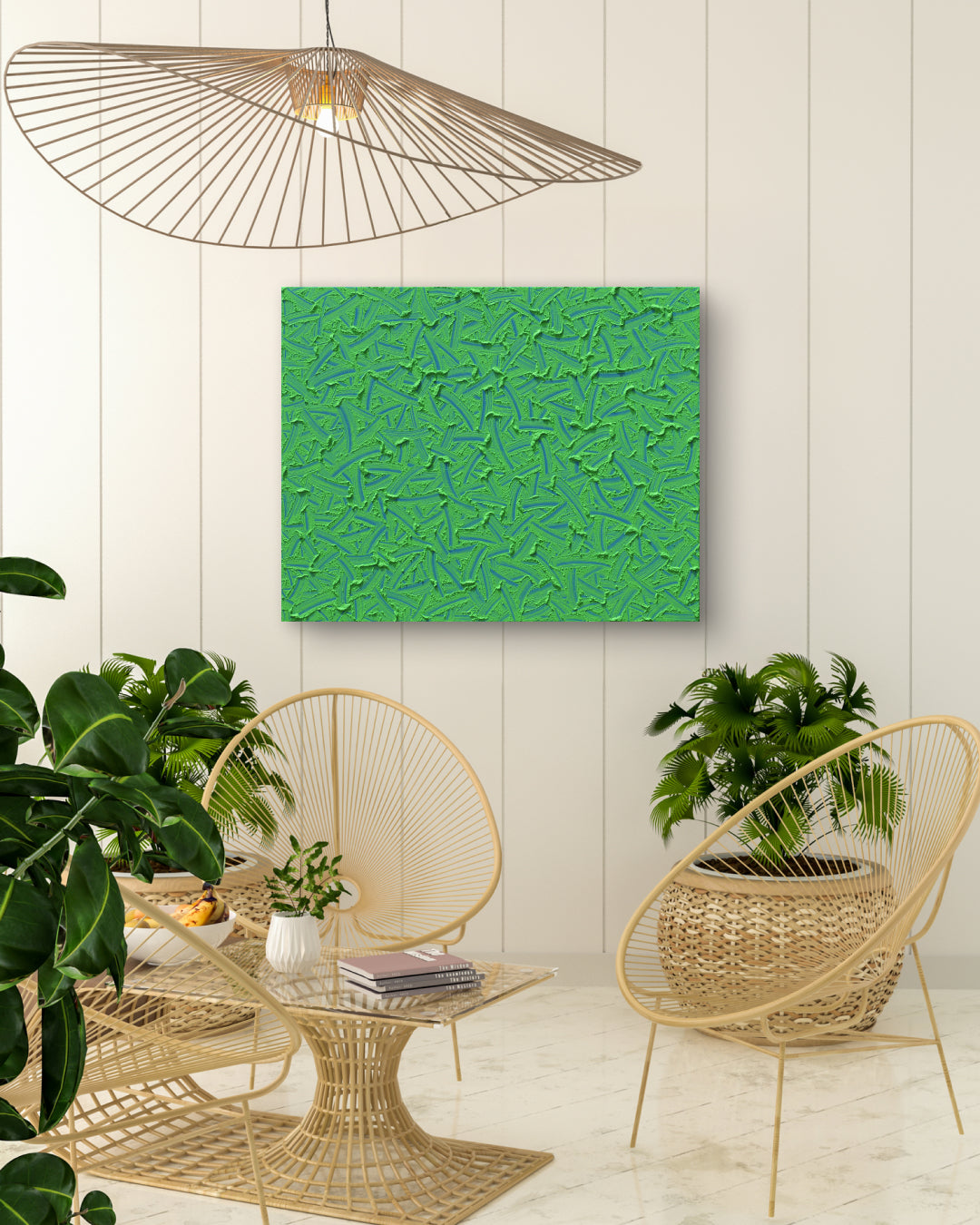 Flow of the Inner Eyes V by Kim Woon Kyu displayed in modern living room, original Korean painting 2024