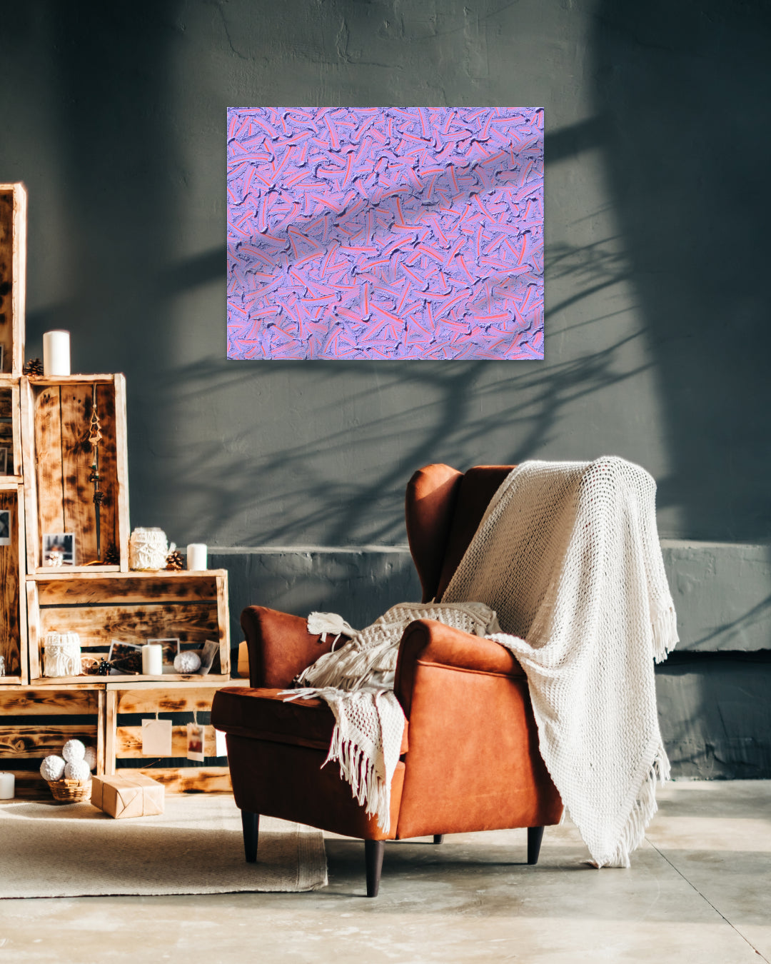 Flow of the Inner Eyes VI by Kim Woon Kyu displayed in modern living room, original Korean painting 2024