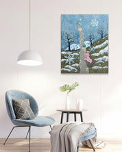 A Dream of Winter Snow by Anna Song displayed in modern living room, original Korean painting 2023
