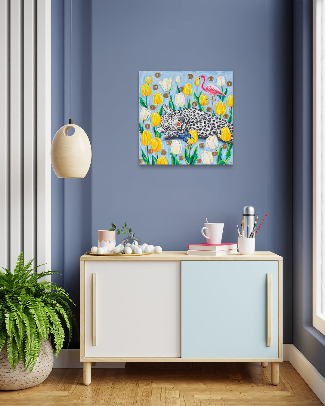 Korean contemporary painting Afternoon in the Flower Field by Aira Choi, interior wall art decor