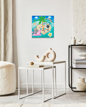 Afternoon of Heart Island by Aira Choi displayed in modern living room, original Korean painting 2024