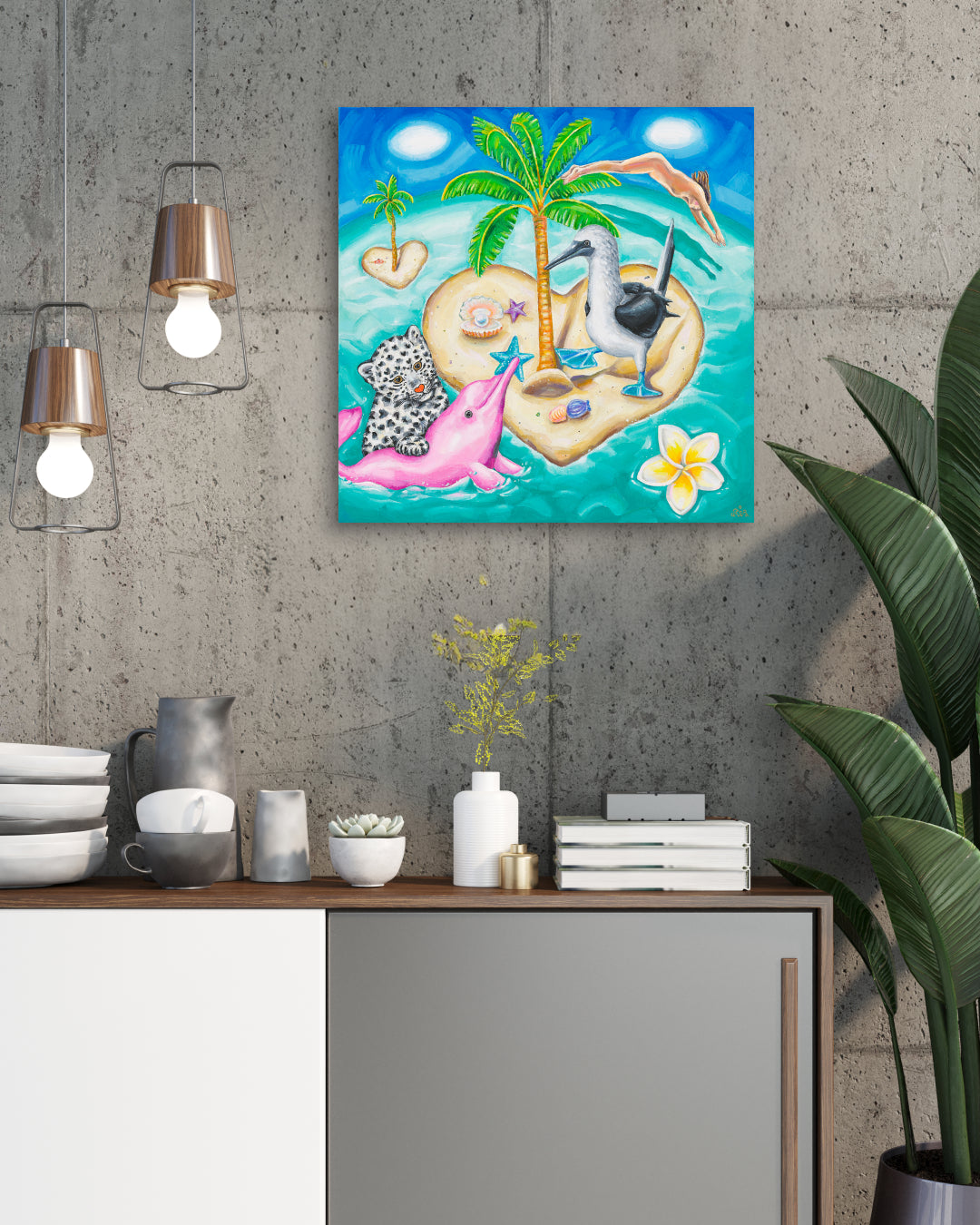 Korean contemporary painting Afternoon of Heart Island by Aira Choi, interior wall art decor