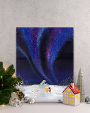 Aurora shining on a winter night 2 by Mint displayed in modern living room, original Korean painting 2023