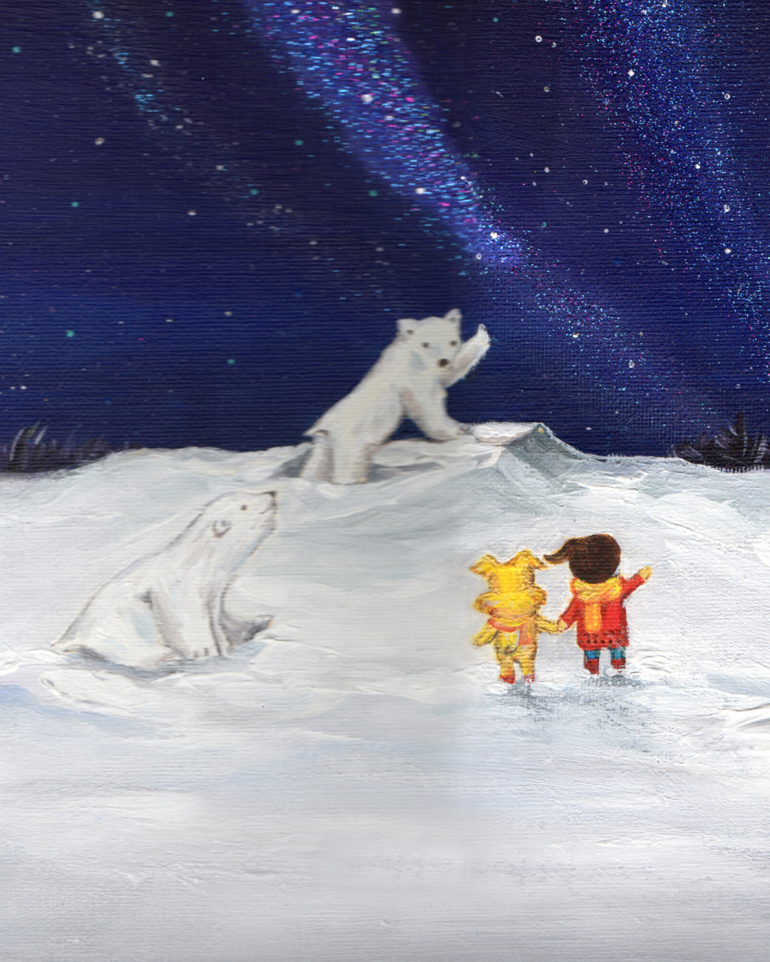 Aurora shining on a winter night 2 surface detail - Acrylic on Canvas by Mint, Korean fine art 2023