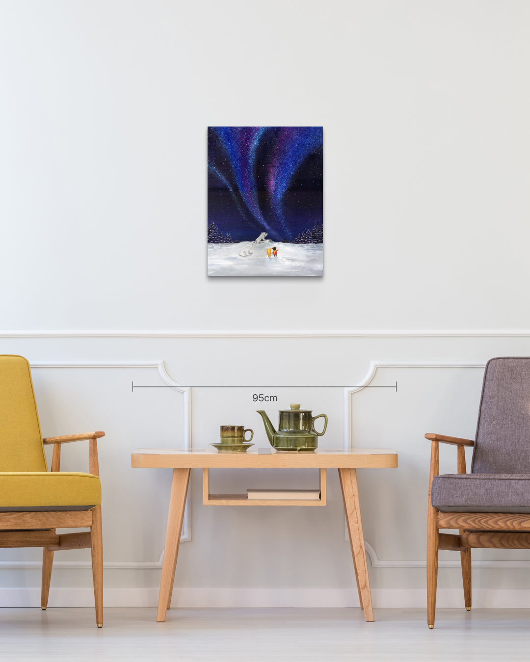 Aurora shining on a winter night 2 size reference 53x40.9cm - original Korean painting by Mint