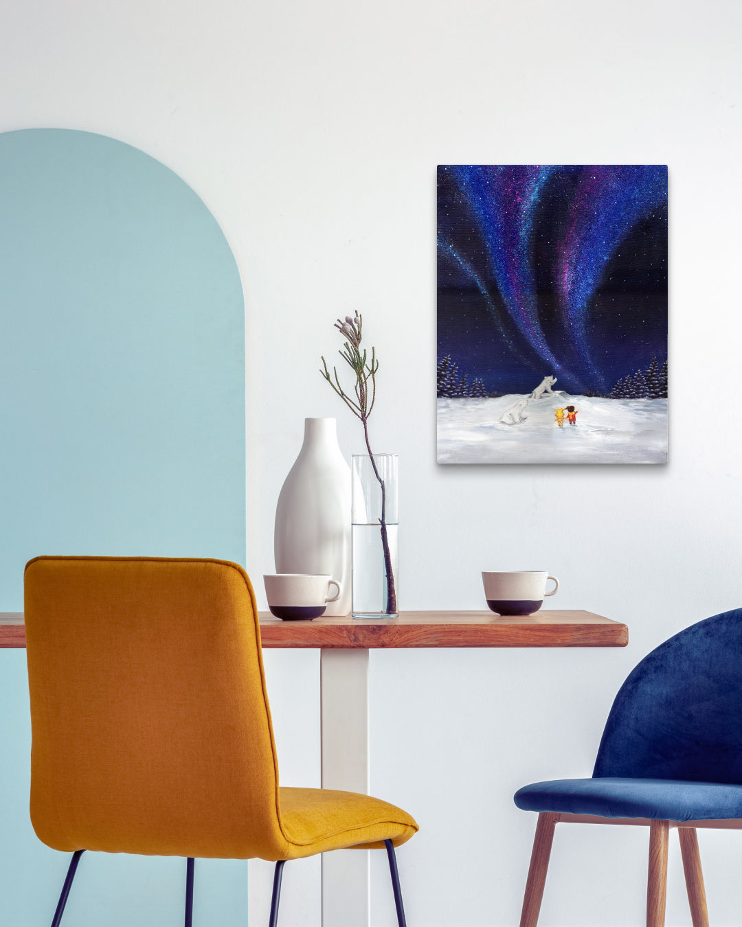 Korean contemporary painting Aurora shining on a winter night 2 by Mint, interior wall art decor
