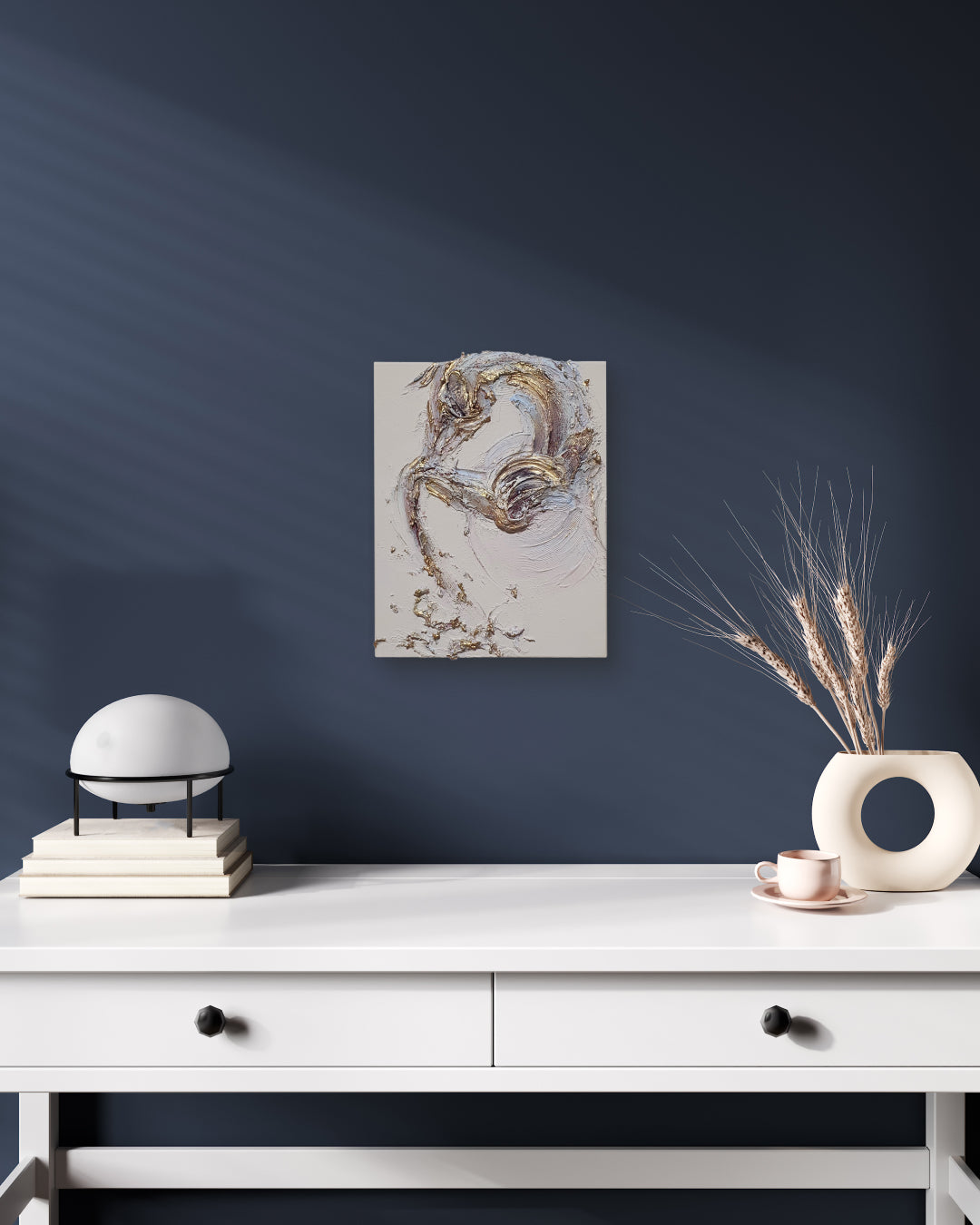 Bam II by SHIN EUNG displayed in modern living room, original Korean mixed media artwork 2025