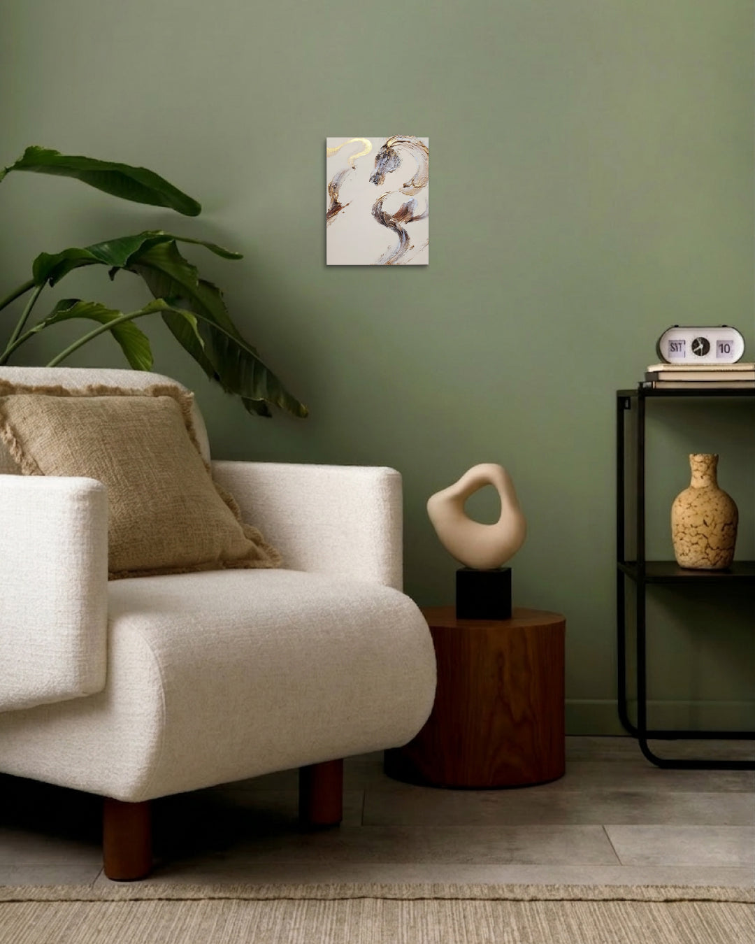 Bam VI by SHIN EUNG displayed in modern living room, original Korean mixed media artwork 2025