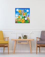 Blossom Play size reference 60.6x60.6cm - original Korean painting by Aira Choi