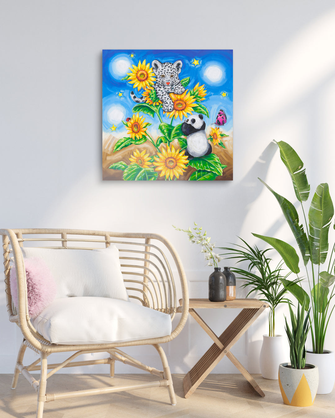 Blossom Play by Aira Choi displayed in modern living room, original Korean painting 2023