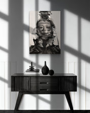 DOL Series#D2437 by Lee.K displayed in modern living room, original Korean charcoal drawing 2024