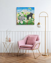 Eternal Blossom by Aira Choi displayed in modern living room, original Korean painting 2023