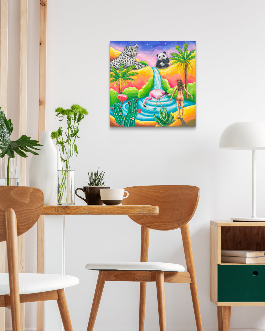 Finding Oasis by Aira Choi displayed in modern living room, original Korean painting 2023