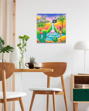Finding Oasis by Aira Choi displayed in modern living room, original Korean painting 2023