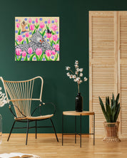 Grooming Time by Aira Choi displayed in modern living room, original Korean painting 2022