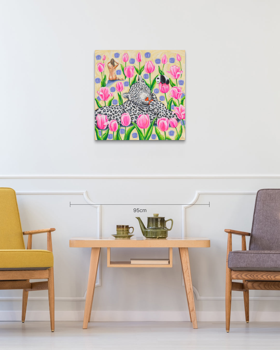 Grooming Time size reference 60.6x60.6cm - original Korean painting by Aira Choi