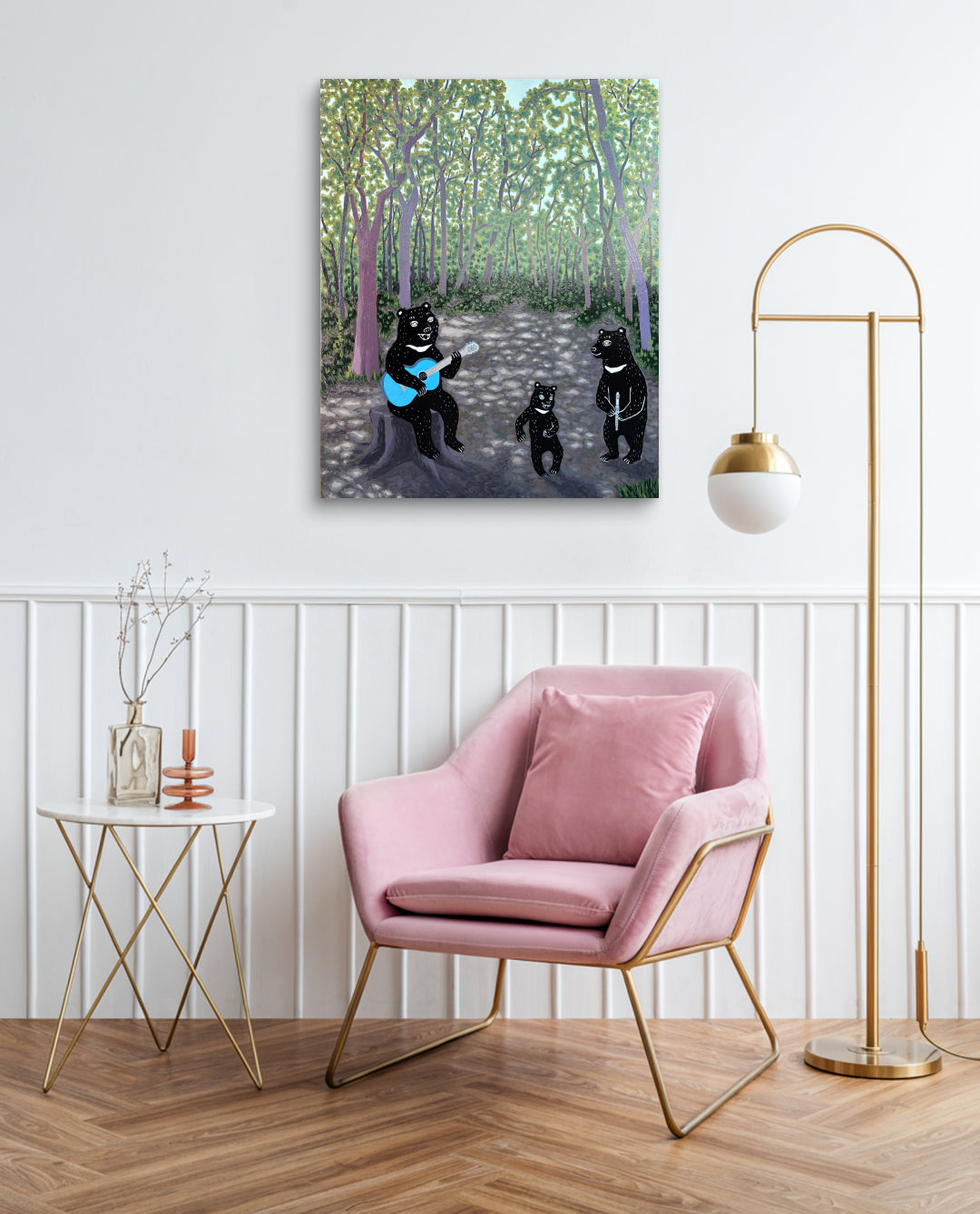 Harmony Forest by Anna Song displayed in modern living room, original Korean painting 2025