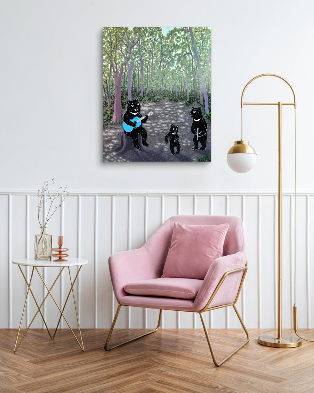 Harmony Forest by Anna Song displayed in modern living room, original Korean painting 2025