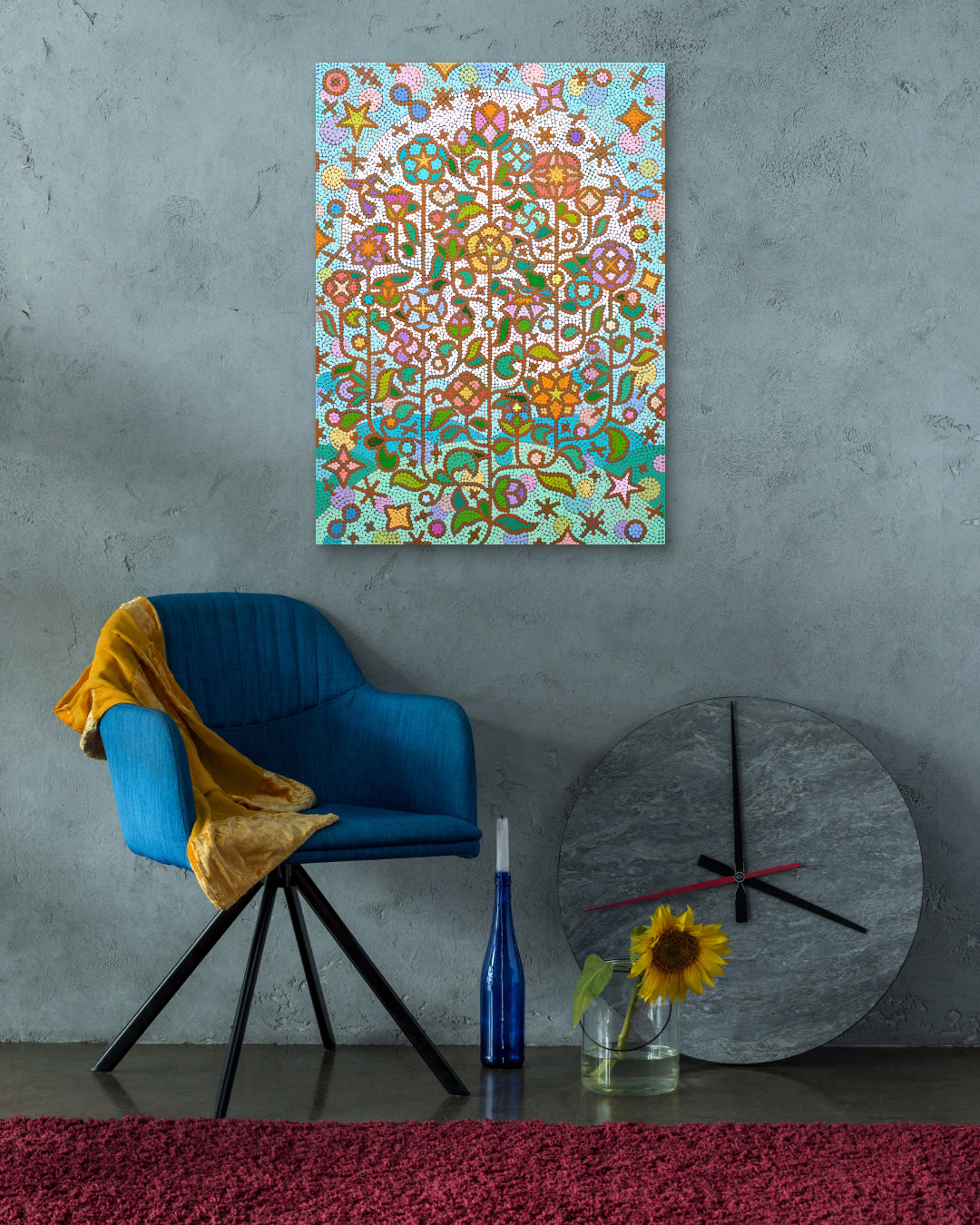 Humming garden 20-4 by Kim Young-jin displayed in modern living room, original Korean painting 2025