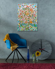 Humming garden 20-4 by Kim Young-jin displayed in modern living room, original Korean painting 2025