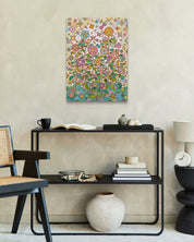 Humming garden 20-8 by Kim Young-jin displayed in modern living room, original Korean painting 2025