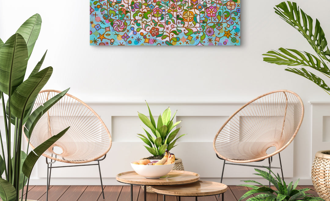 Humming garden 60-2 by Kim Young-jin displayed in modern living room, original Korean painting 2025