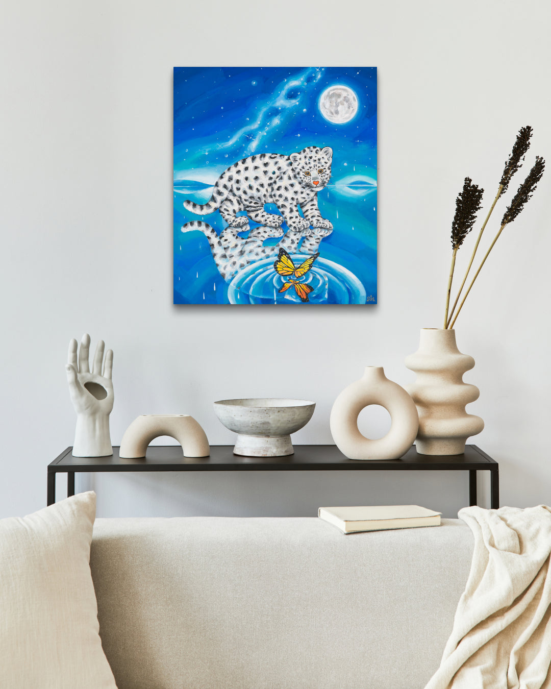 I'm a Butterfly by Aira Choi displayed in modern living room, original Korean painting 2024