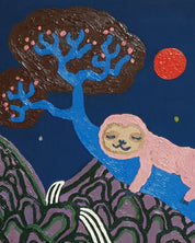 Irworobongdo Sun, Moon and Five Peaks close-up detail, brushwork texture by Korean artist Anna Song