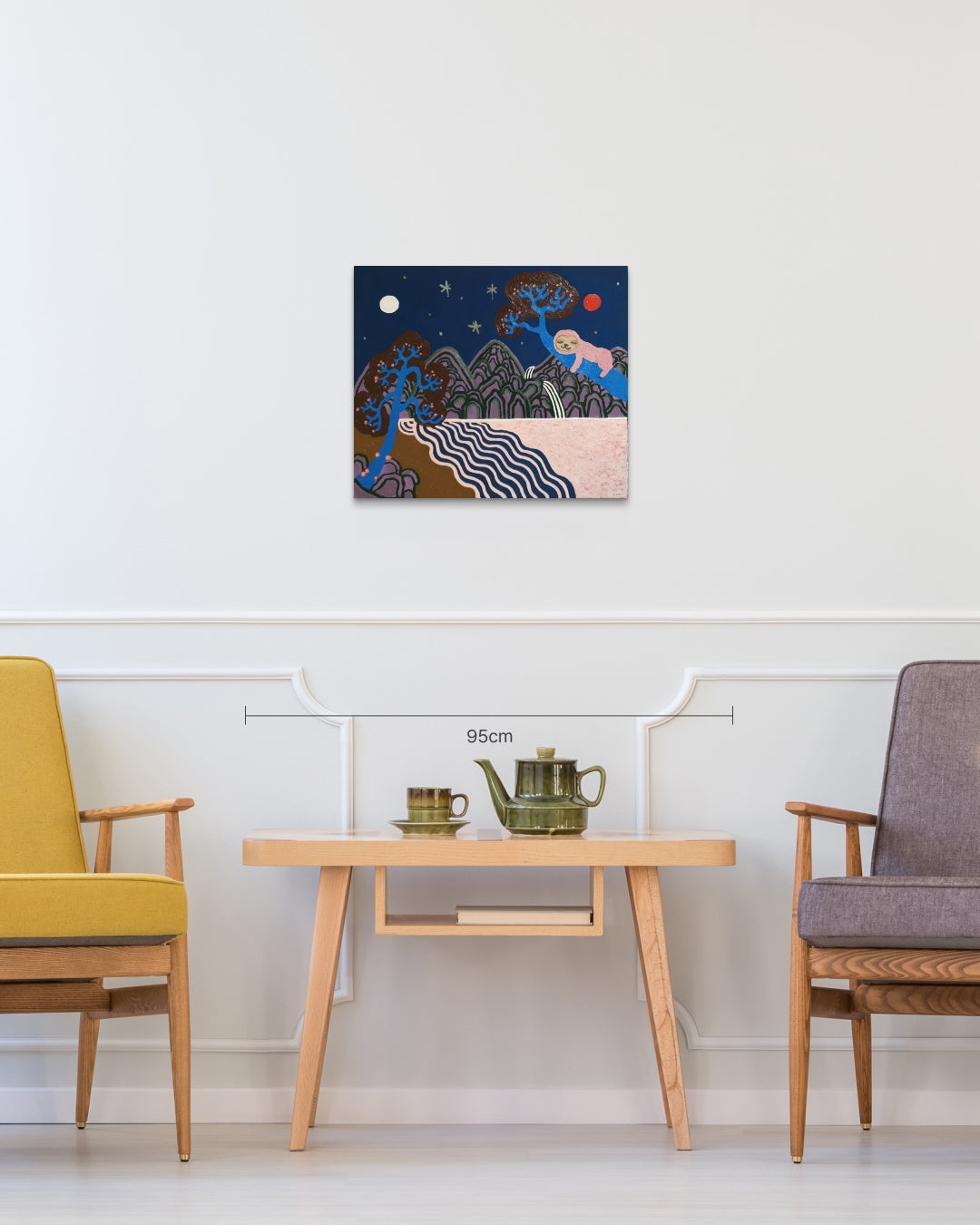 Irworobongdo Sun, Moon and Five Peaks size reference 45.5x53cm - original Korean painting by Anna Song