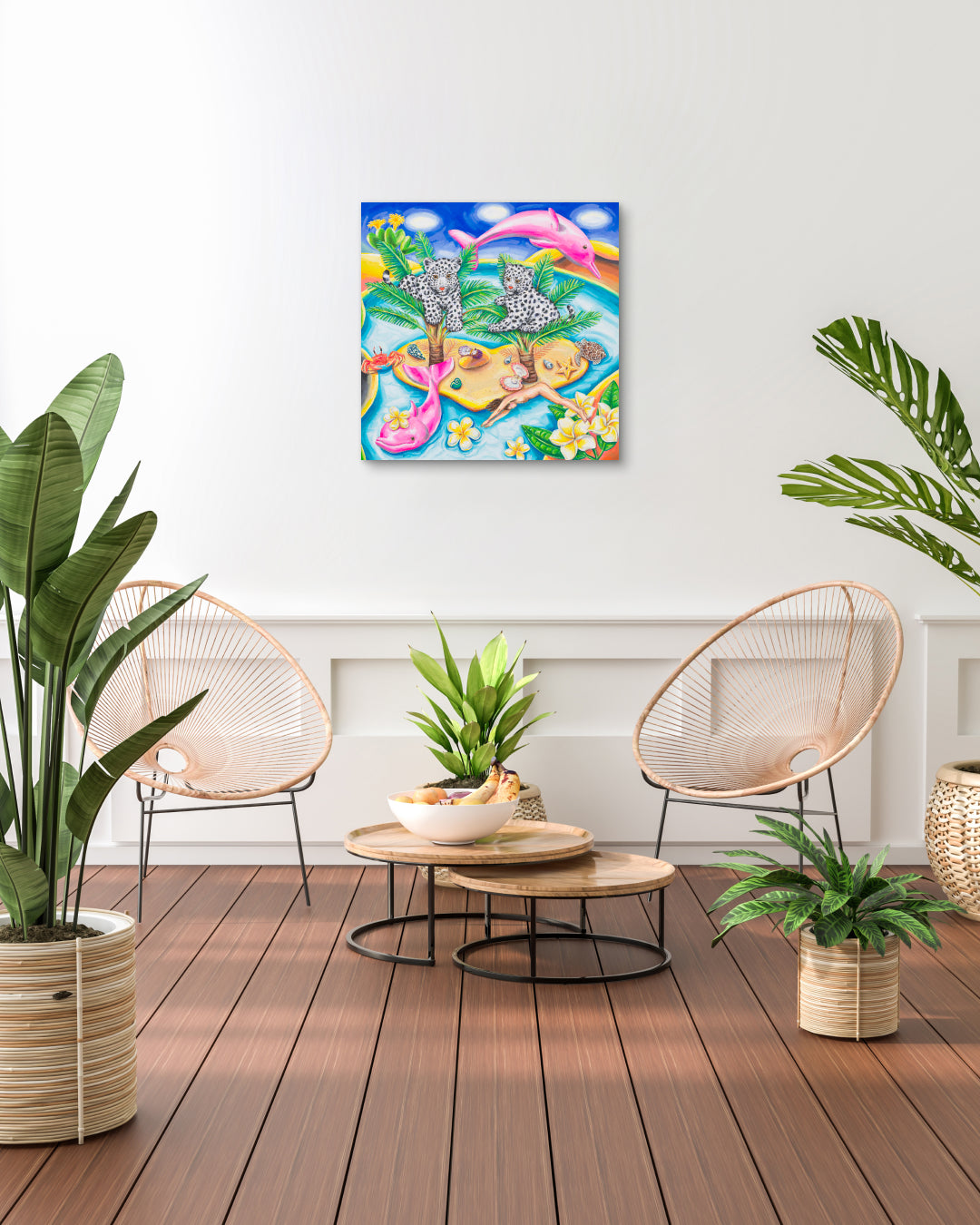 Journey to Paradise by Aira Choi displayed in modern living room, original Korean painting 2023