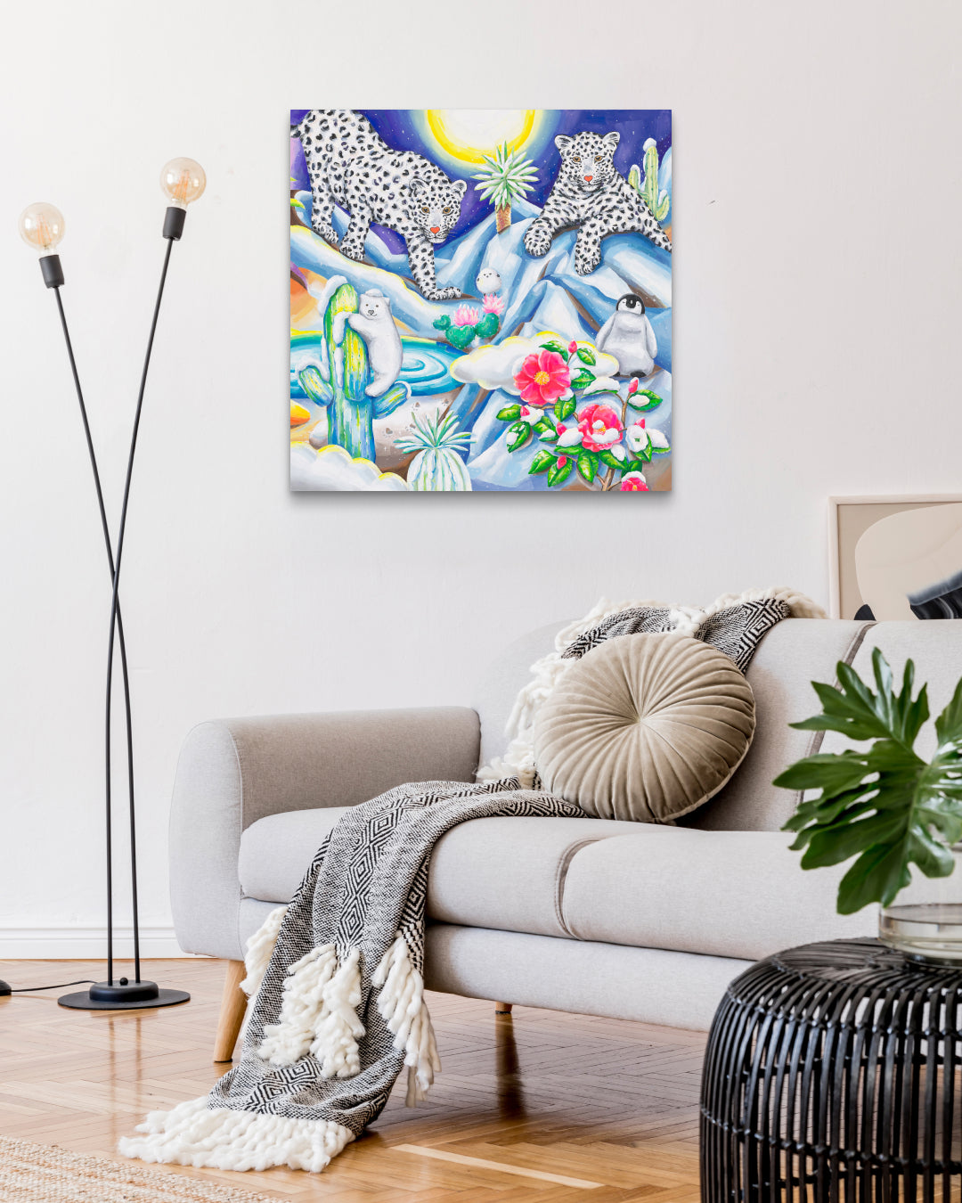 Journey to Paradise by Aira Choi displayed in modern living room, original Korean painting 2023
