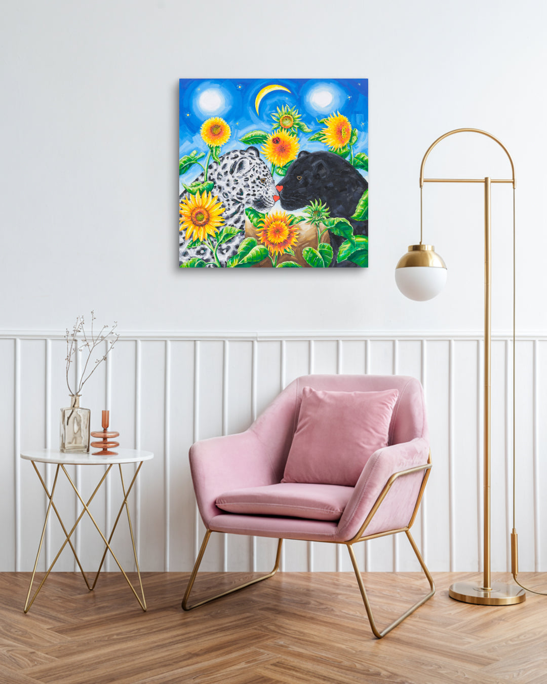 Moment of Love by Aira Choi displayed in modern living room, original Korean painting 2023