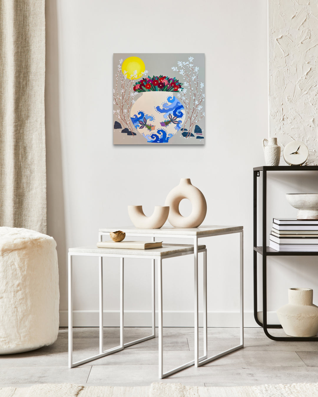 Korean contemporary painting Moon Jar Embracing Love II by Hwang Jeong Hee, interior wall art decor