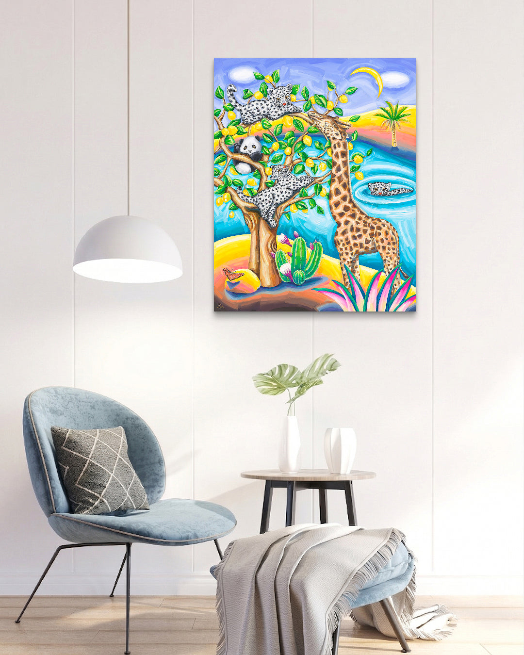 Playground of Paradise by Aira Choi displayed in modern living room, original Korean painting 2023