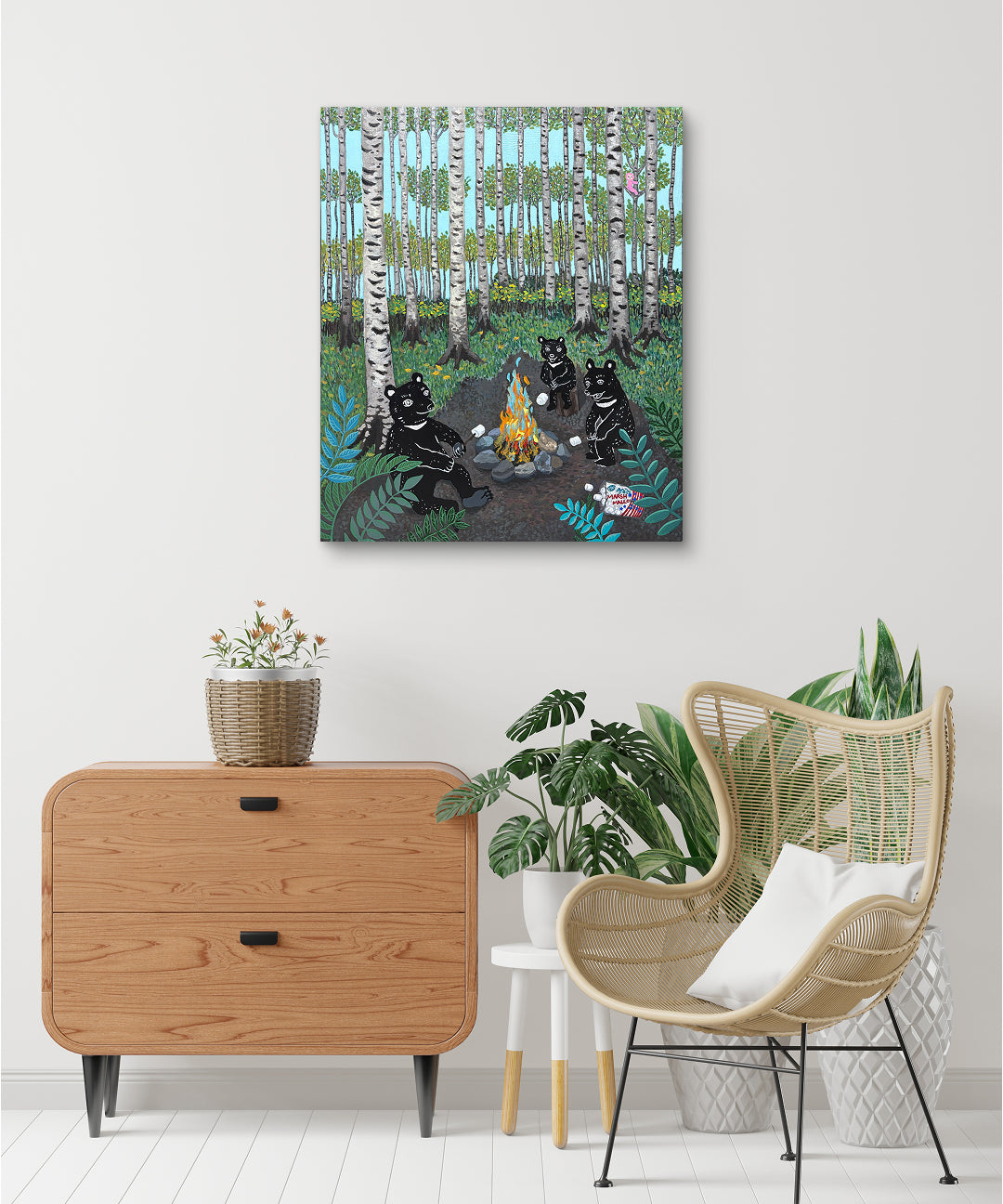 Sweet Forest by Anna Song displayed in modern living room, original Korean painting 2024