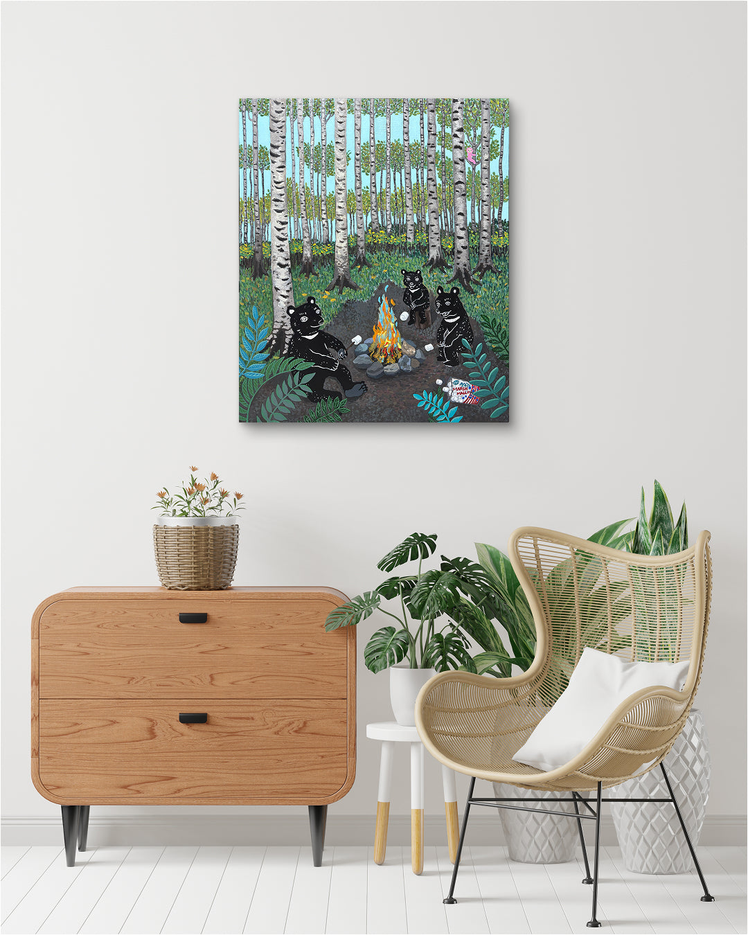 Sweet Forest by Anna Song displayed in modern living room, original Korean painting 2024