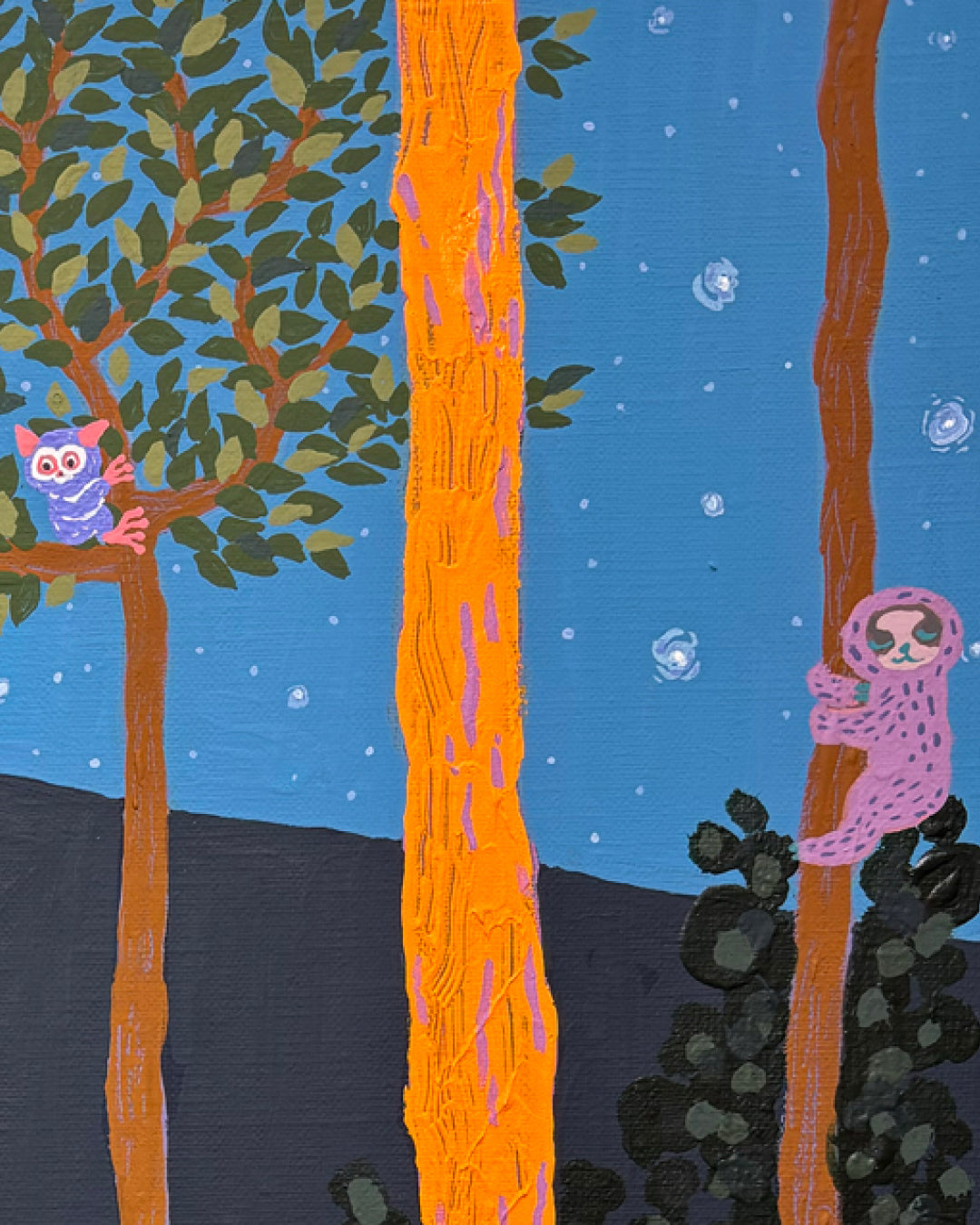 The Jungle of the Glasses Monkey surface detail - Acrylic on Canvas by Anna Song, Korean fine art 2024
