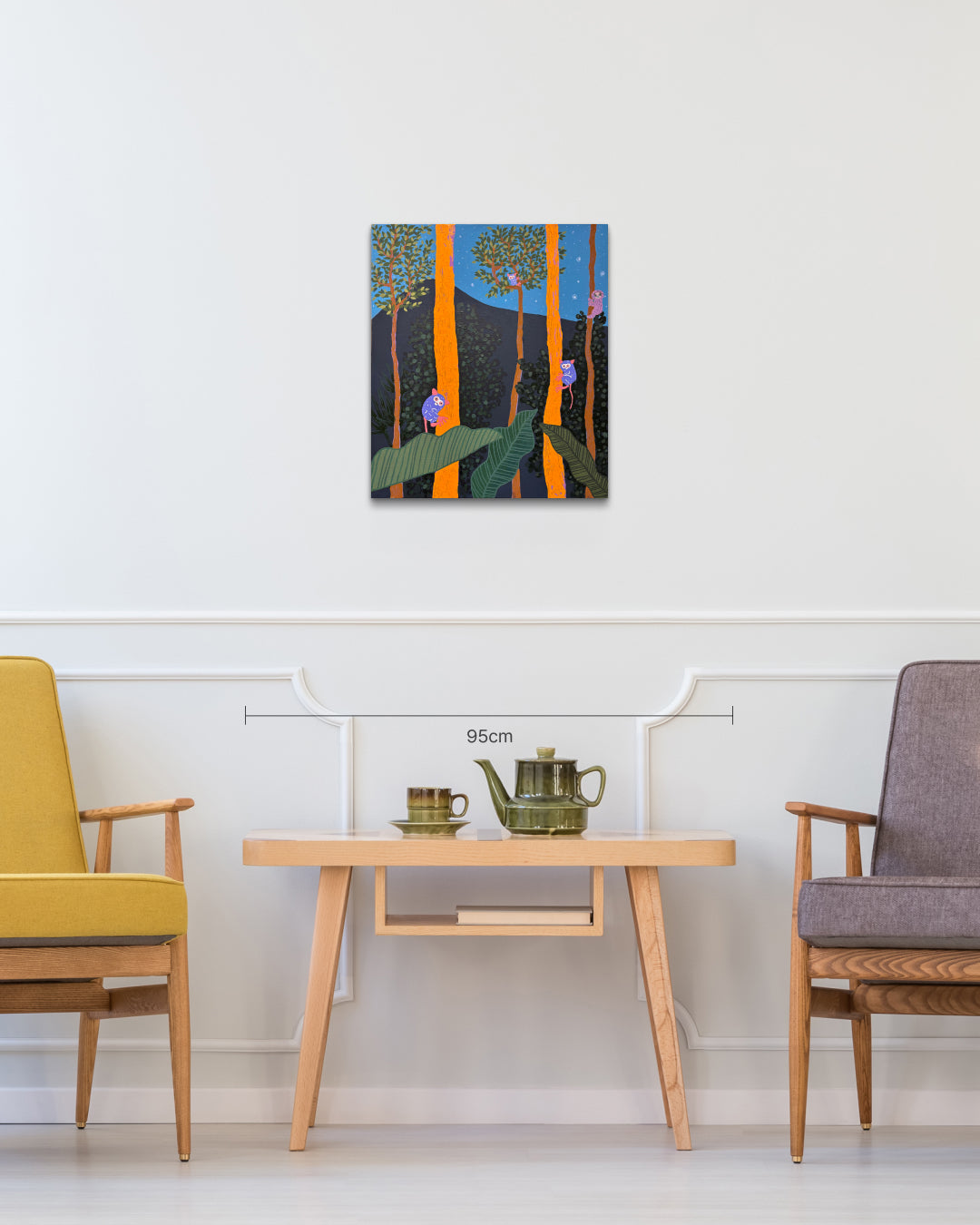 The Jungle of the Glasses Monkey size reference 53x45.5cm - original Korean painting by Anna Song