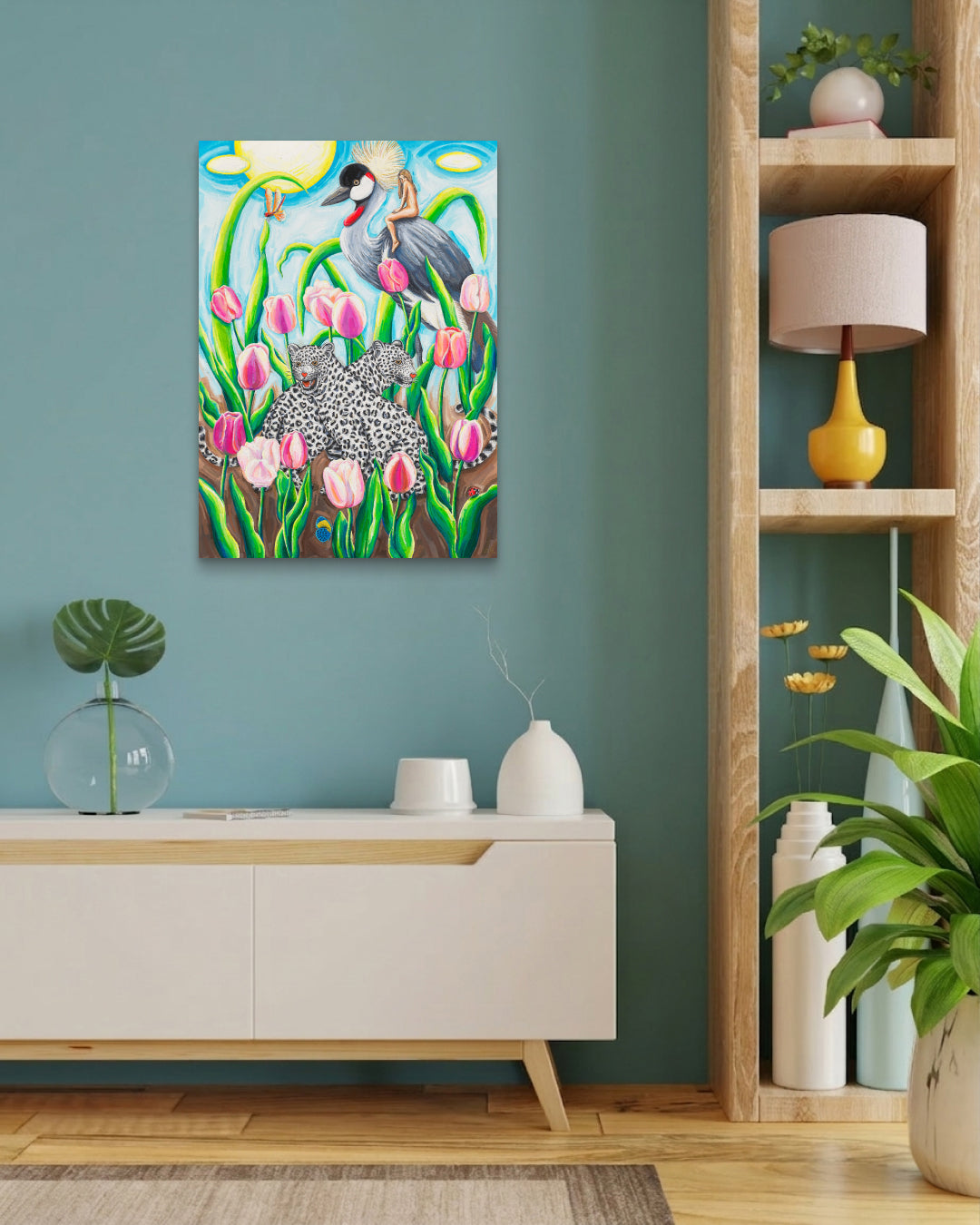 The Secret Garden by Aira Choi displayed in modern living room, original Korean painting 2022