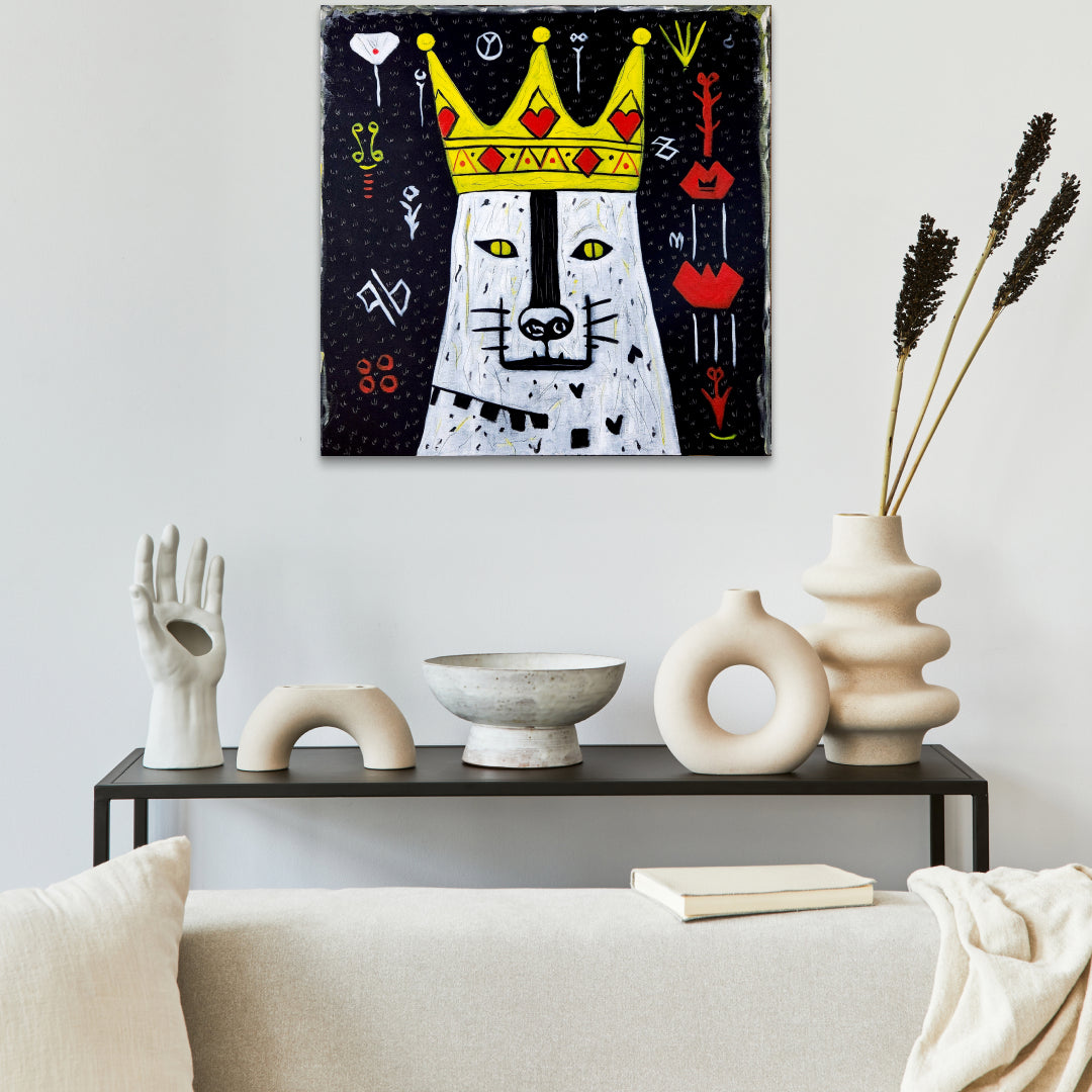 The Greedy King II by Jeon Byung Taek displayed in modern living room, original Korean painting 2024