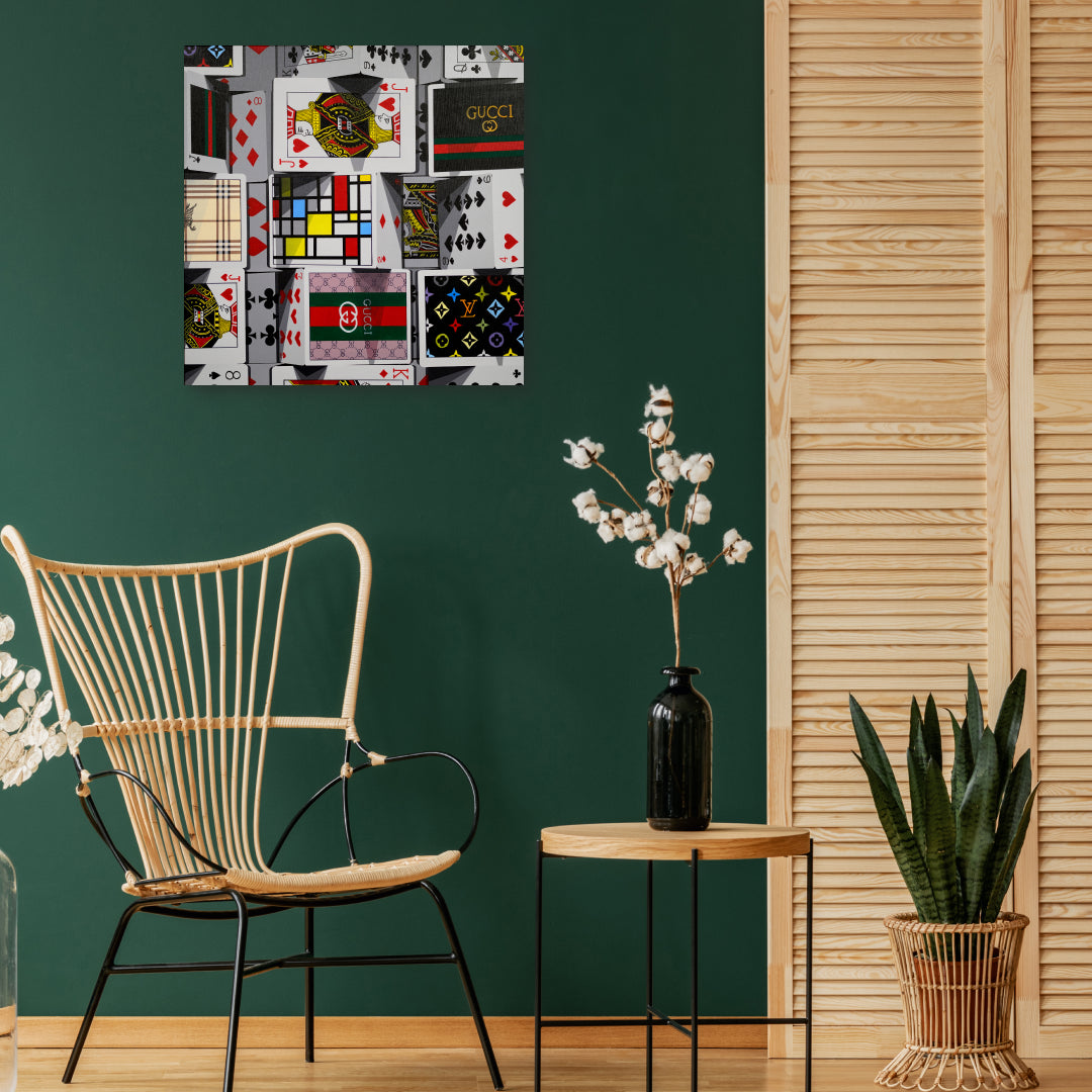 The Tower of Card III by Jeon Byung Taek displayed in modern living room, original Korean painting 2022