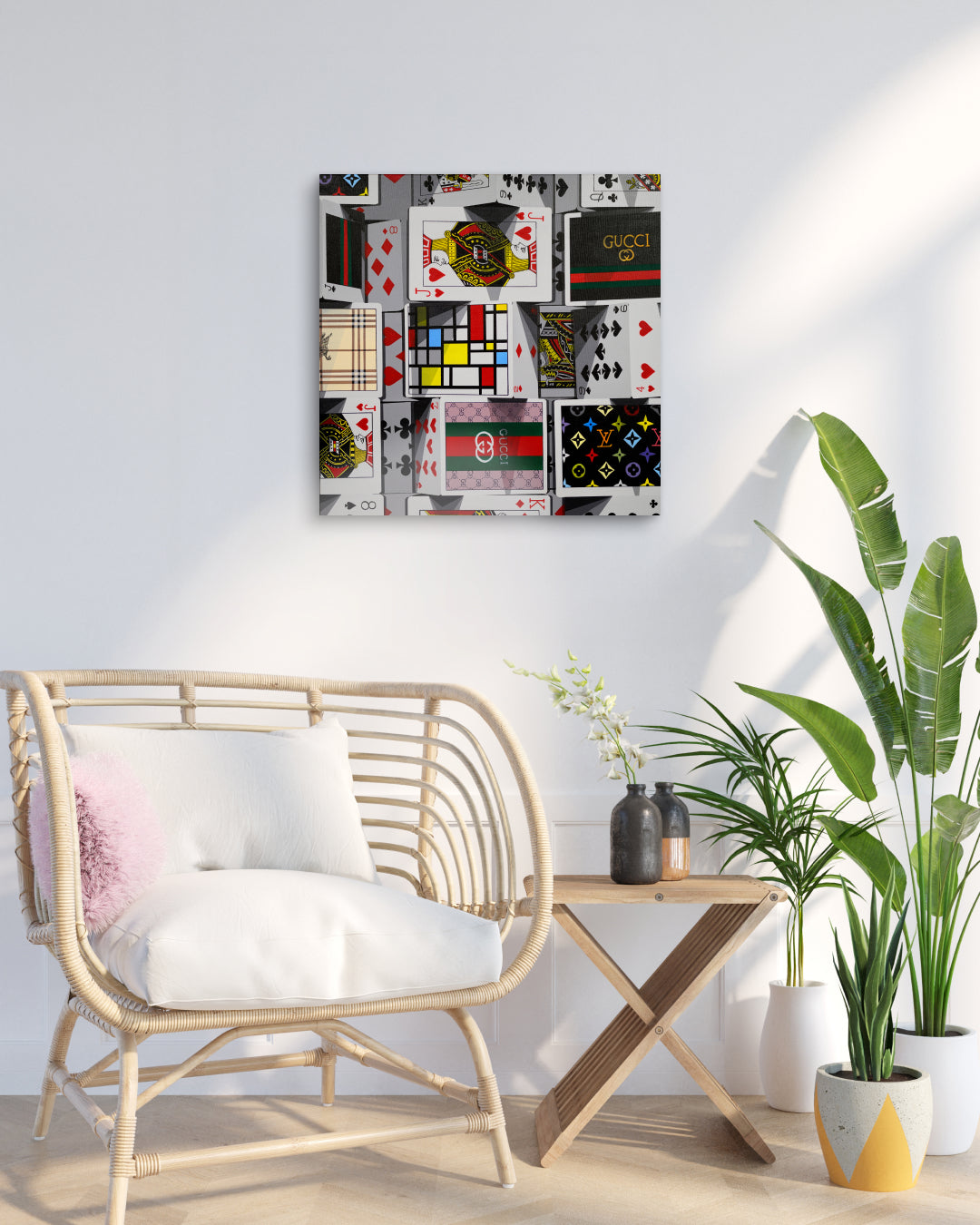Korean contemporary painting The Tower of Card III by Jeon Byung Taek, interior wall art decor