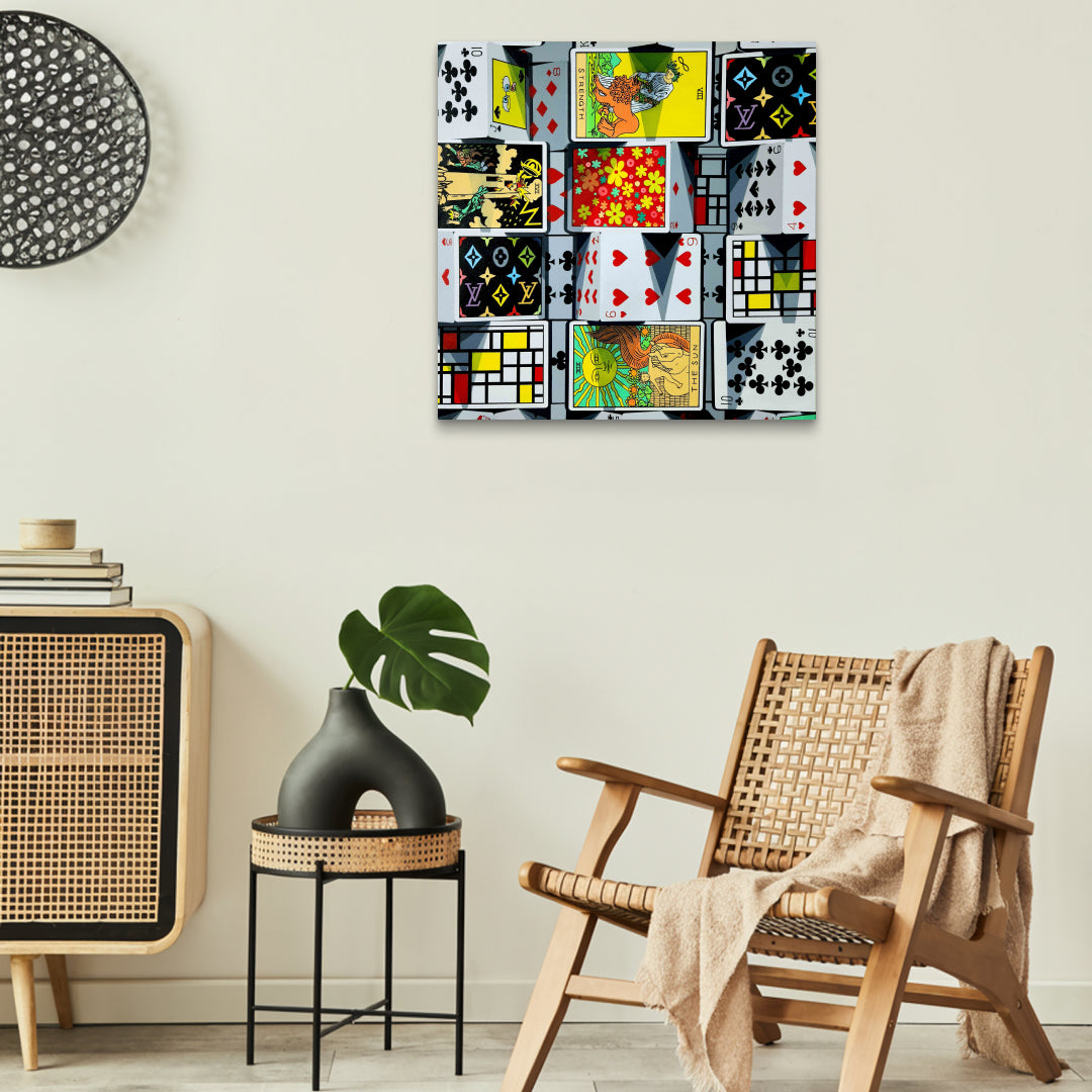 The Tower of Card IV by Jeon Byung Taek displayed in modern living room, original Korean painting 2023