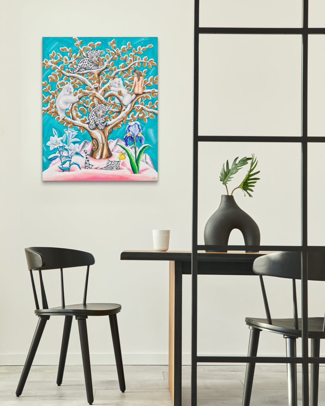 Korean contemporary painting The Snowy Tree of Love by Aira Choi, interior wall art decor