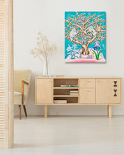 The Snowy Tree of Love by Aira Choi displayed in modern living room, original Korean painting 2023
