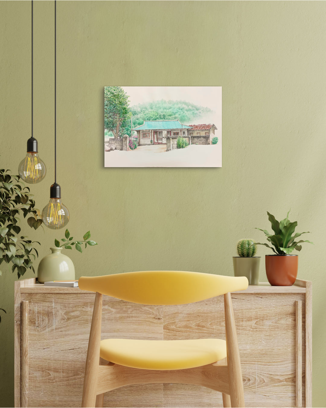 Korean contemporary watercolor painting The Time of Home III by Park So Jung, interior wall art decor