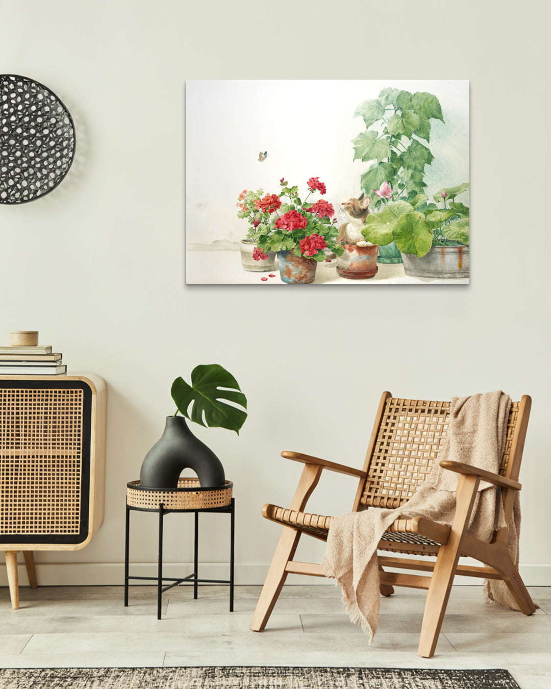 The Time of Home II by Park So Jung displayed in modern living room, original Korean watercolor painting 2024