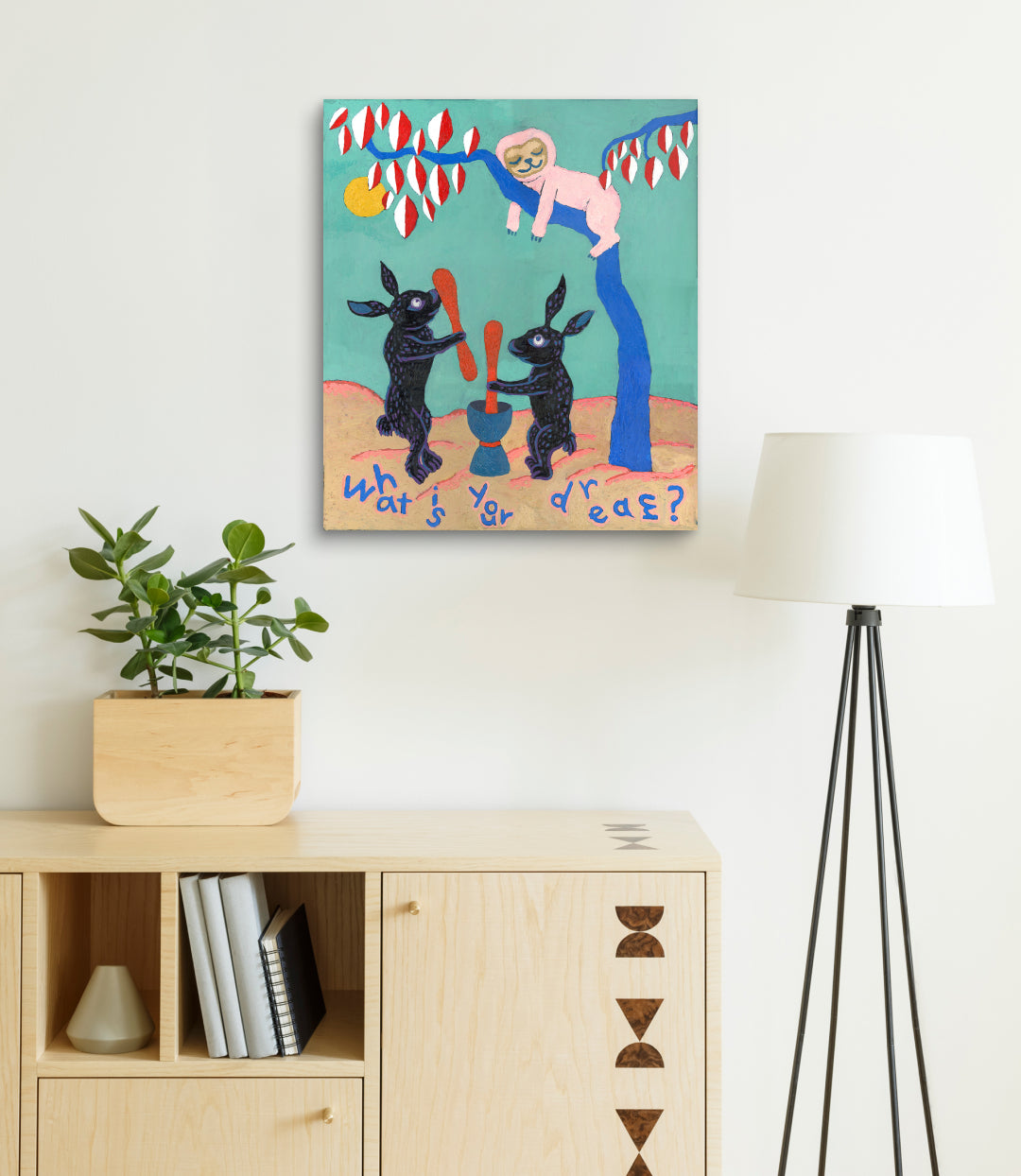 What is your dream by Anna Song displayed in modern living room, original Korean painting 2023